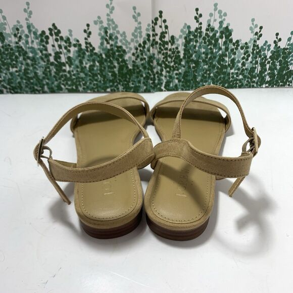 J. Crew Factory Ankle Strap Flat Tan Khaki Faux Suede Strappy Sandals Size 7 EUC - Picture 10 of 16